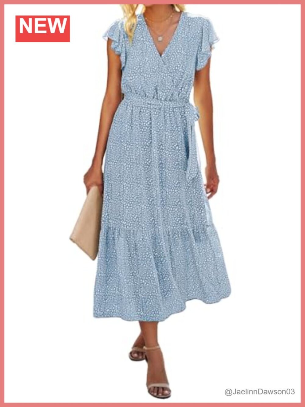 Bohemian Floral Wrap Midi Dress with Pockets Ruffle Sleeveless